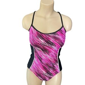 CATALINA One Piece Swimsuit Black and Pink Striped Size Small